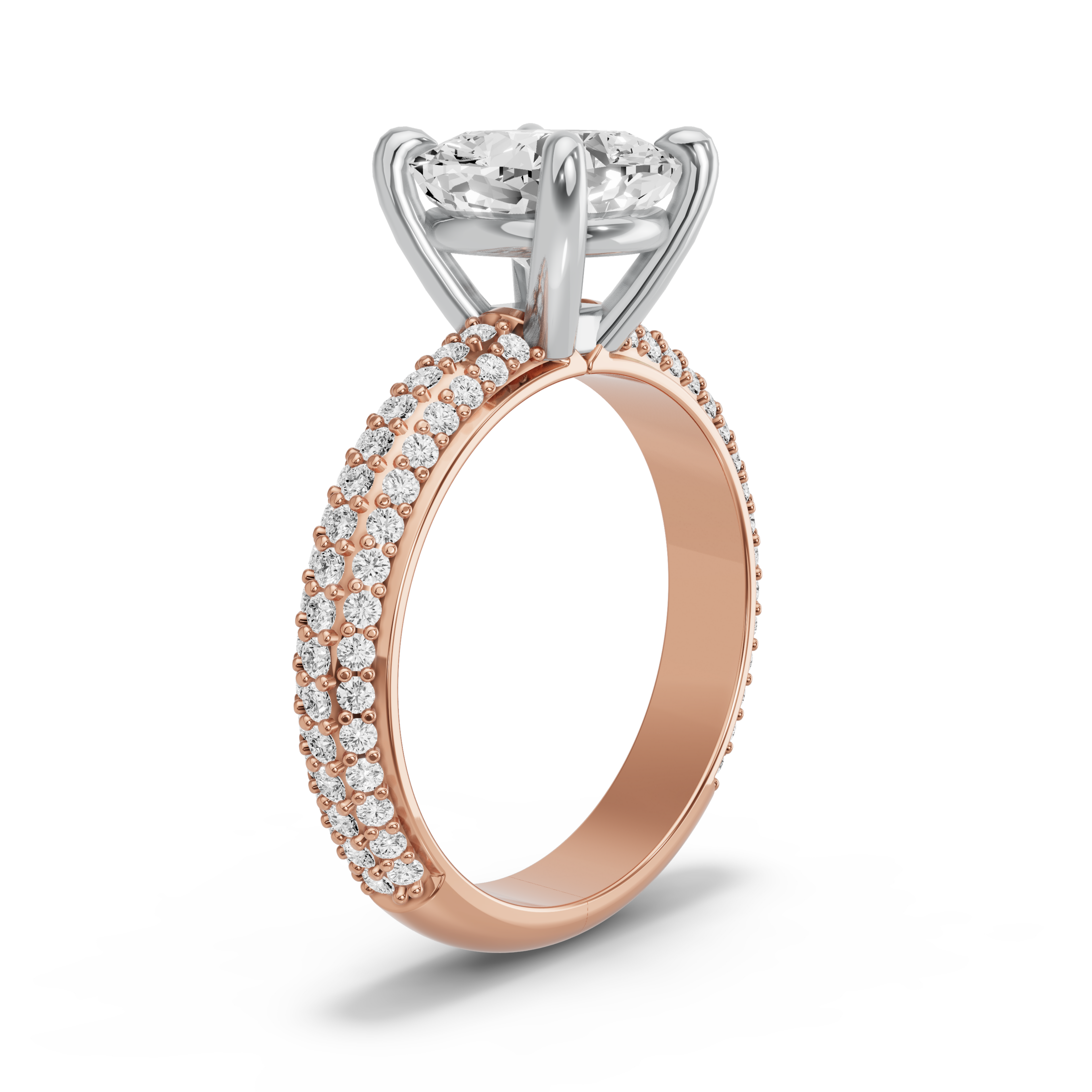 Image for Cushion Classic Basket Ring with Triple Row Pave band in 10K Two Tone Rose Gold