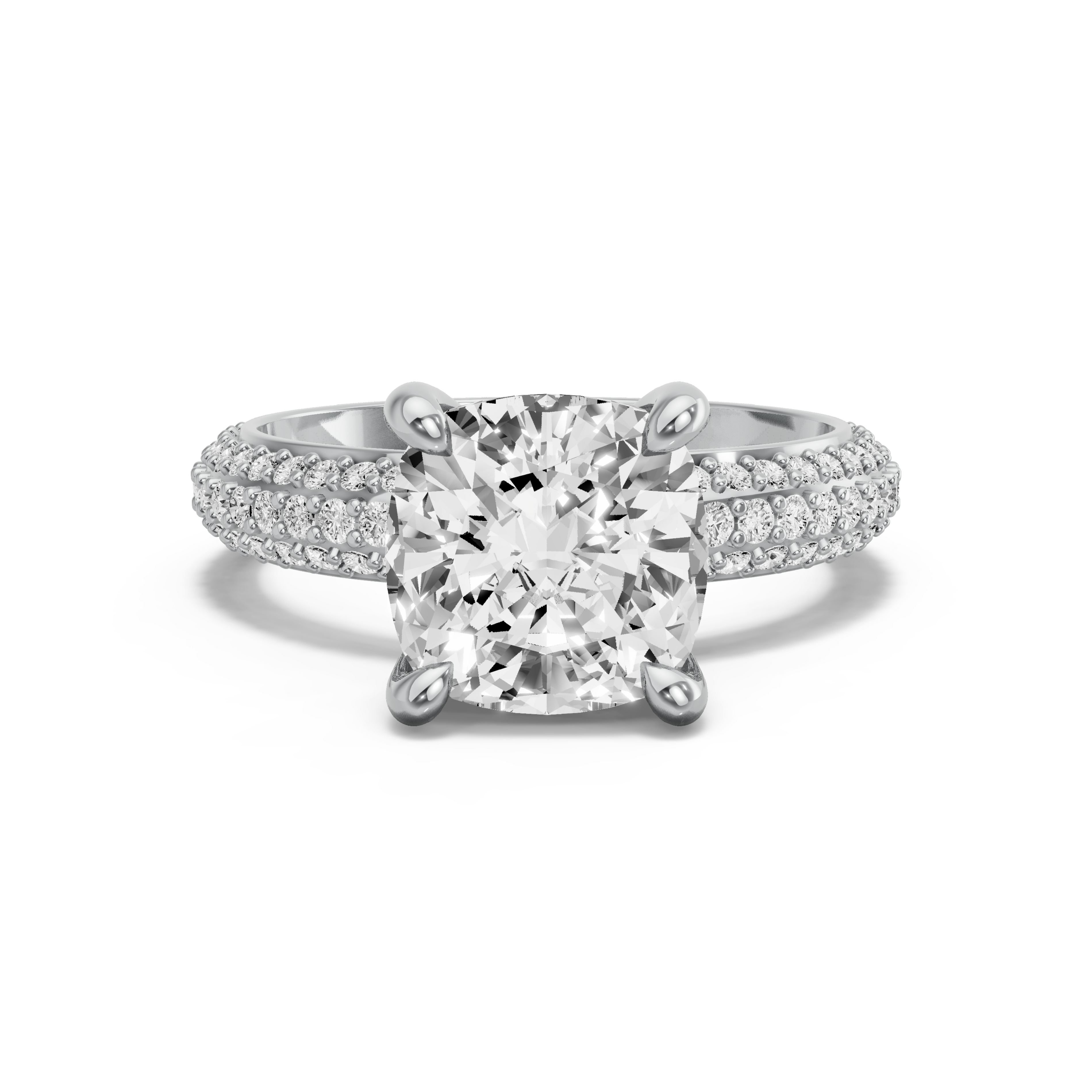 Image for Cushion Classic Basket Ring with Triple Row Pave band in 10K White Gold