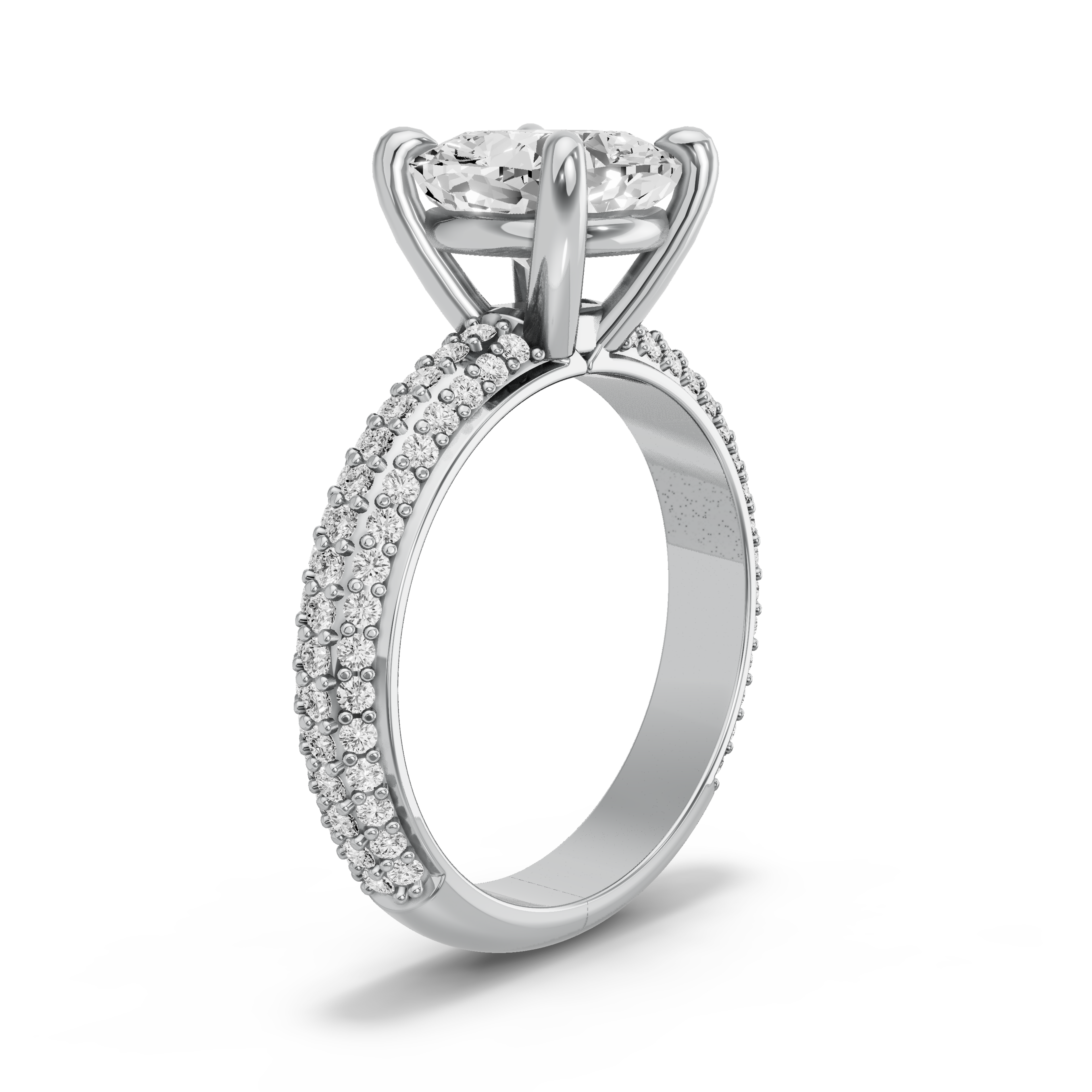 Image for Cushion Classic Basket Ring with Triple Row Pave band in 18K White Gold