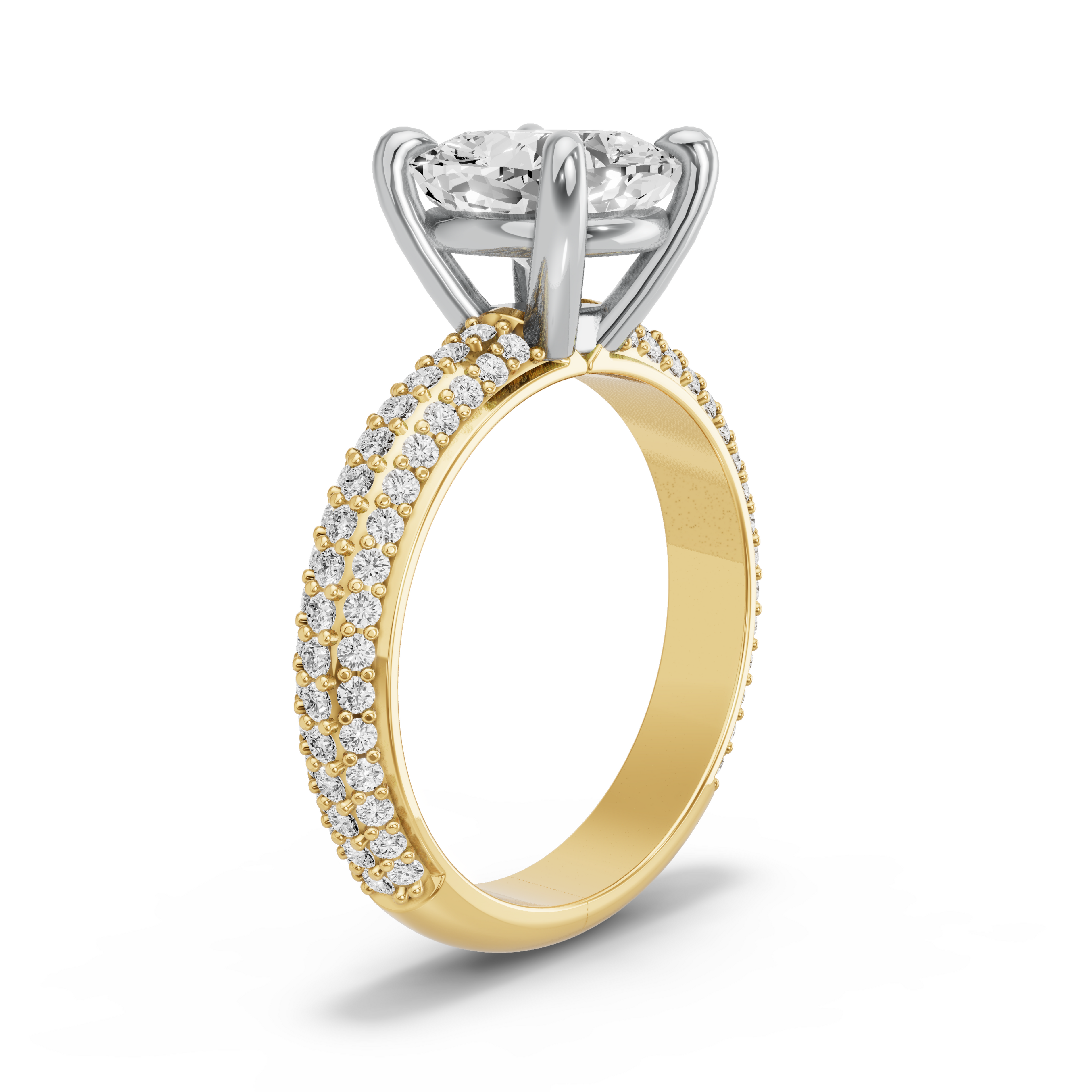 Image for Cushion Classic Basket Ring with Triple Row Pave band in 14K Two Tone Yellow Gold