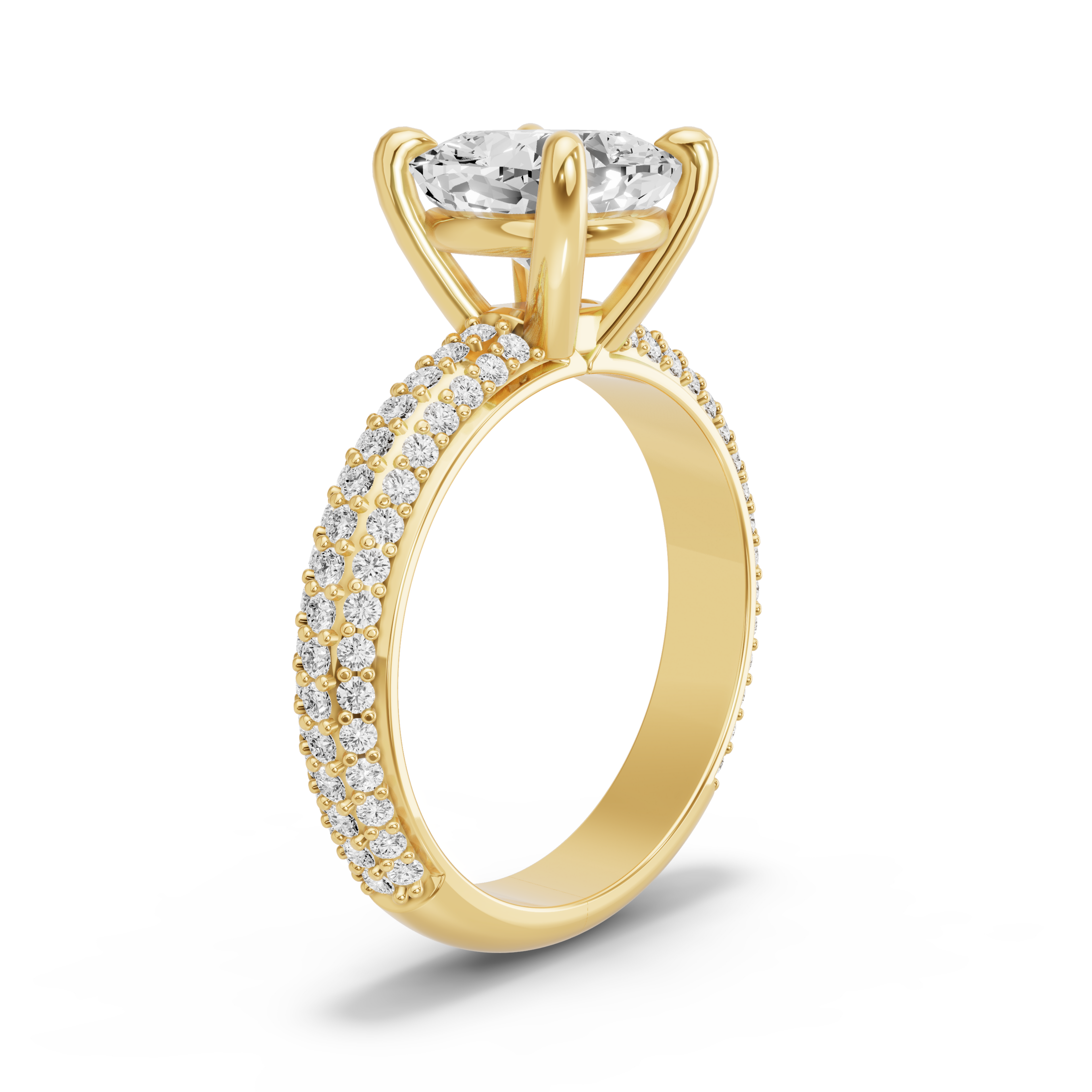 Image for Cushion Classic Basket Ring with Triple Row Pave band in 14K Yellow Gold