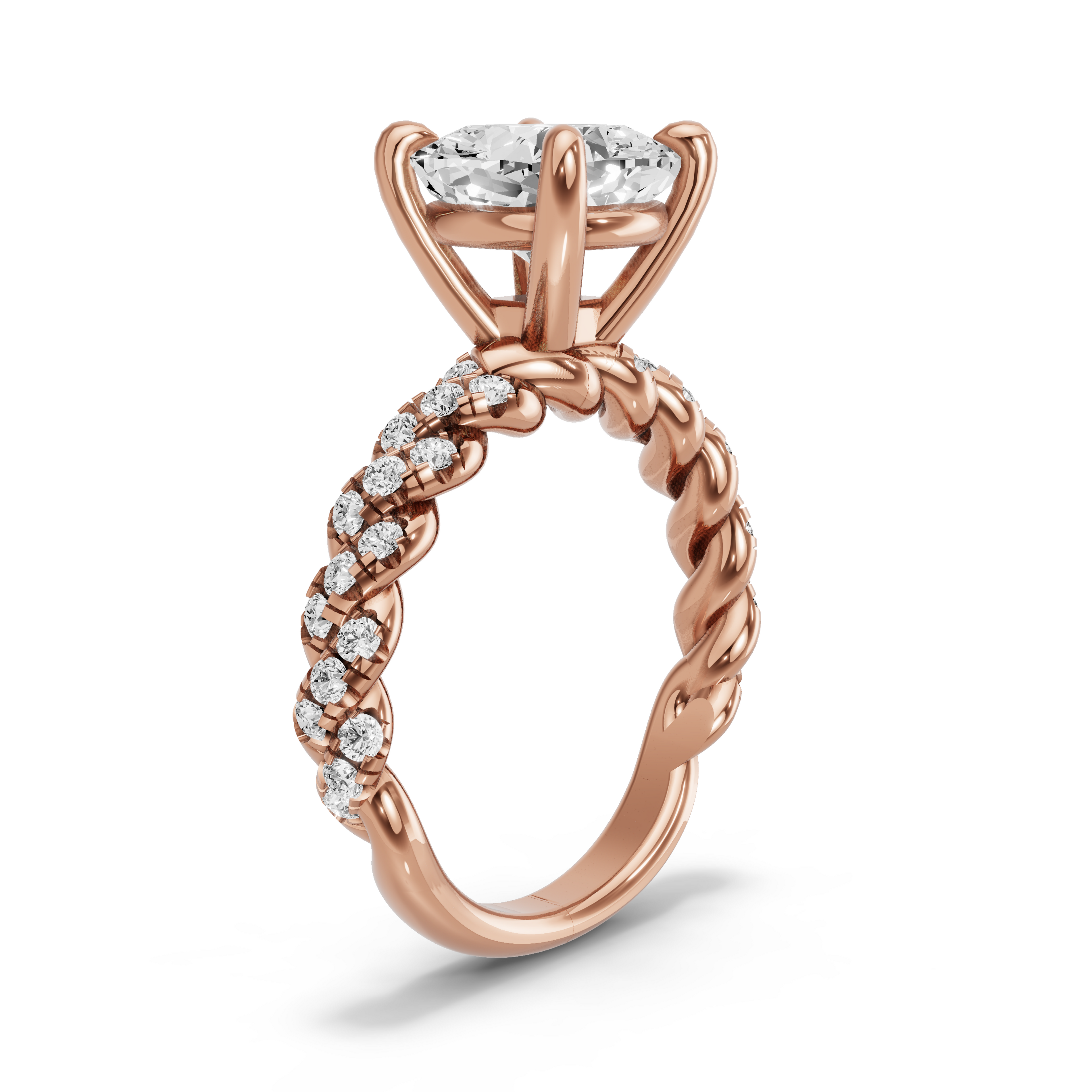 Image for Cushion Classic Basket Ring with Twist Pave band in 18K Rose Gold