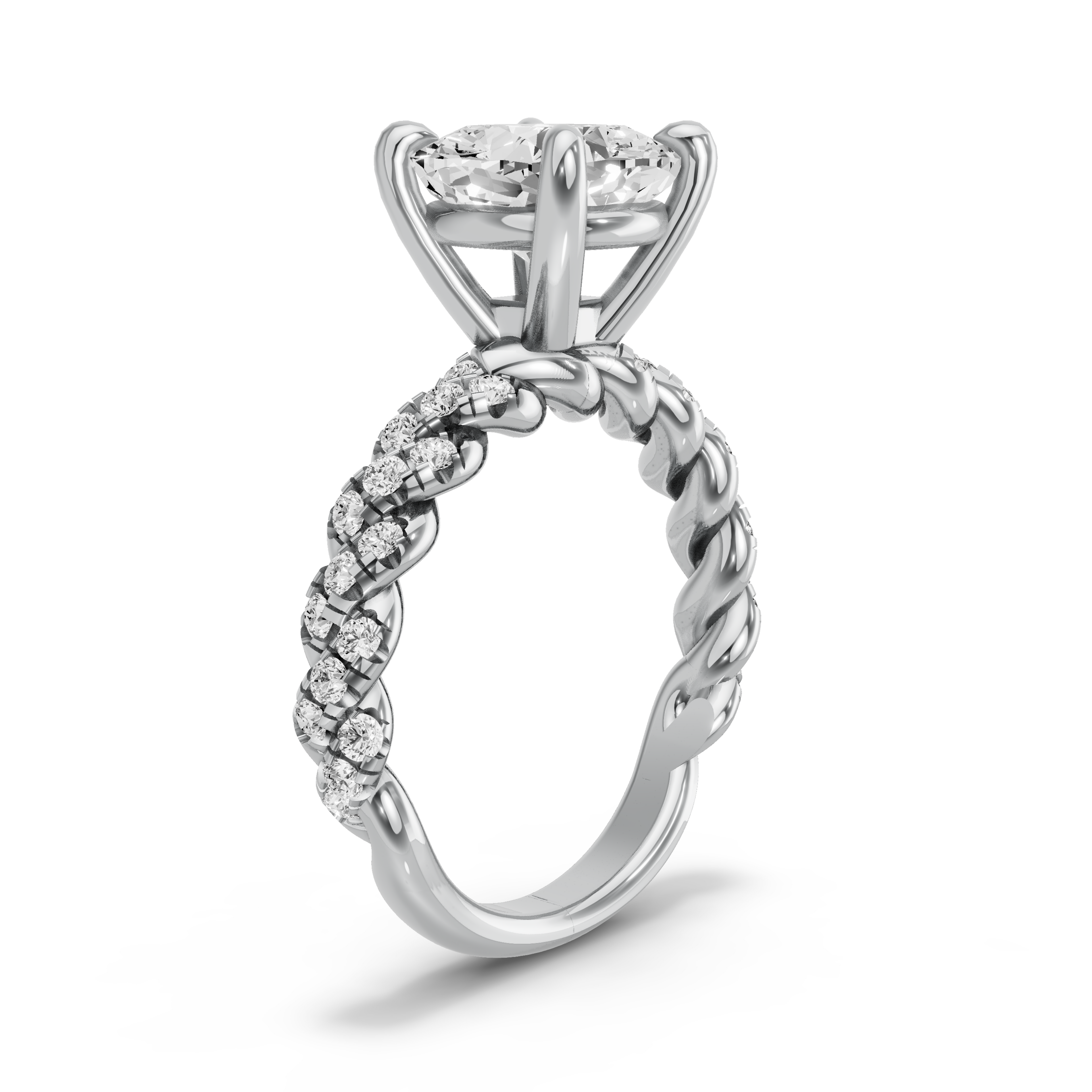 Image for Cushion Classic Basket Ring with Twist Pave band in 18K White Gold