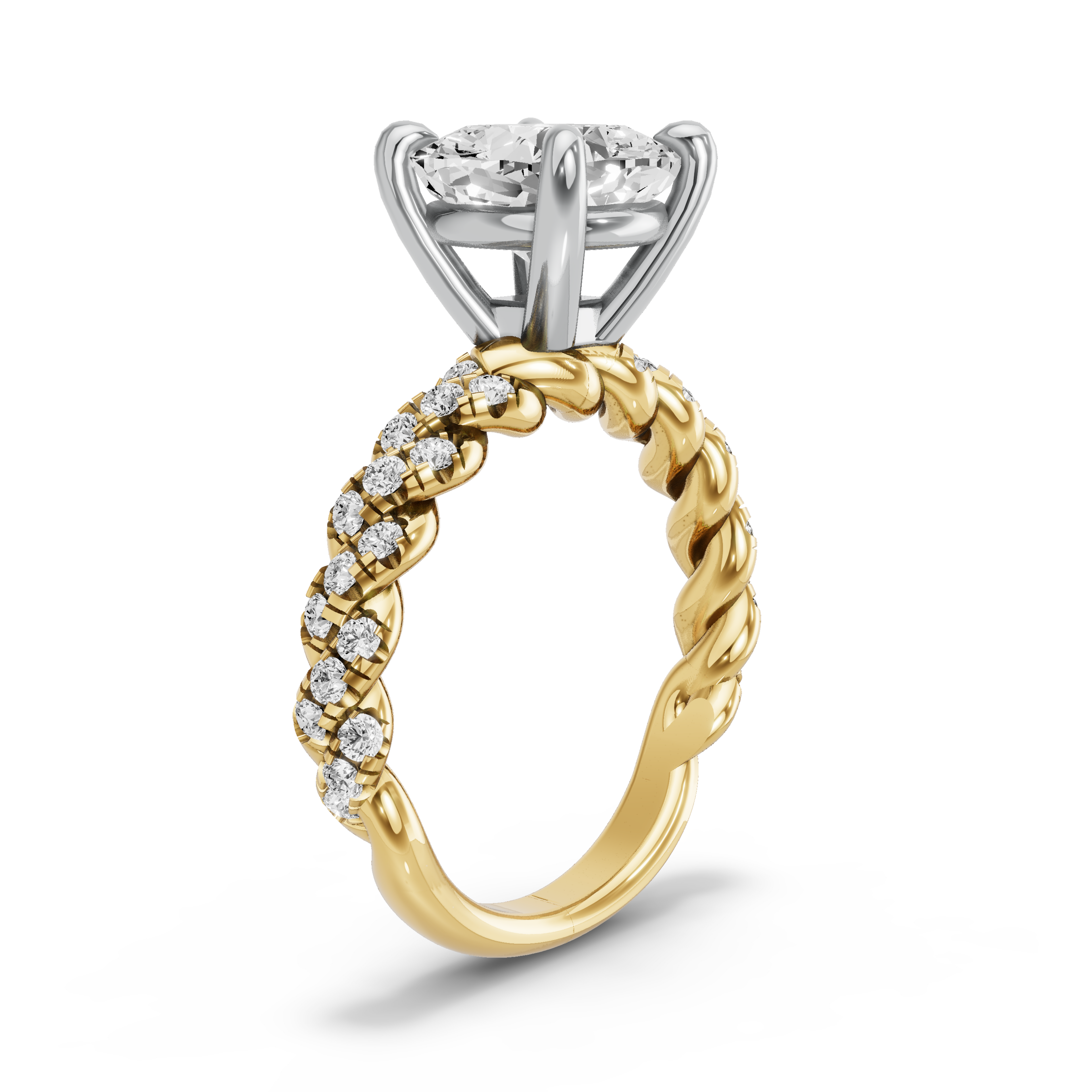 Image for Cushion Classic Basket Ring with Twist Pave band in 10K Two Tone Yellow Gold