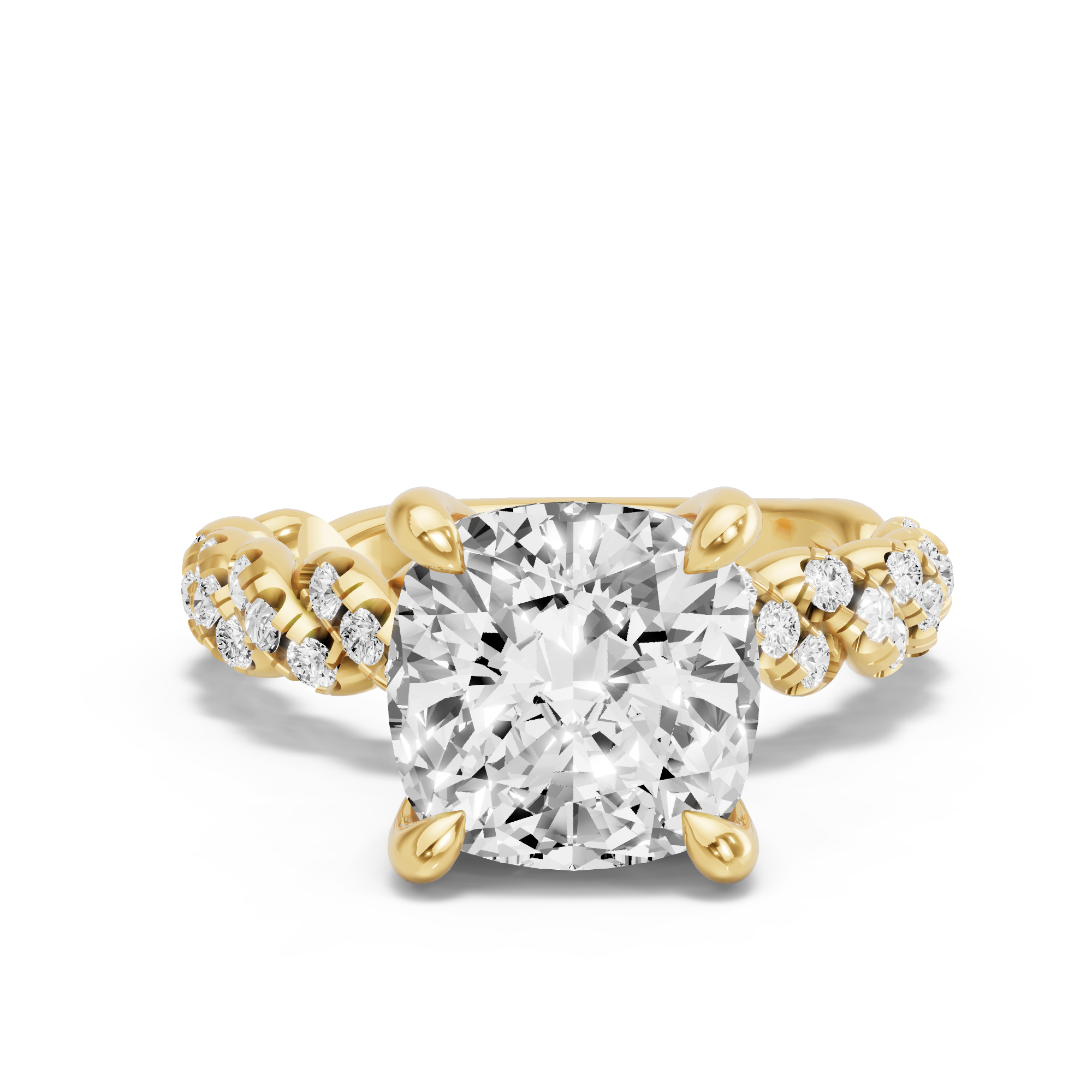 Image for Cushion Classic Basket Ring with Twist Pave band in 18K Yellow Gold