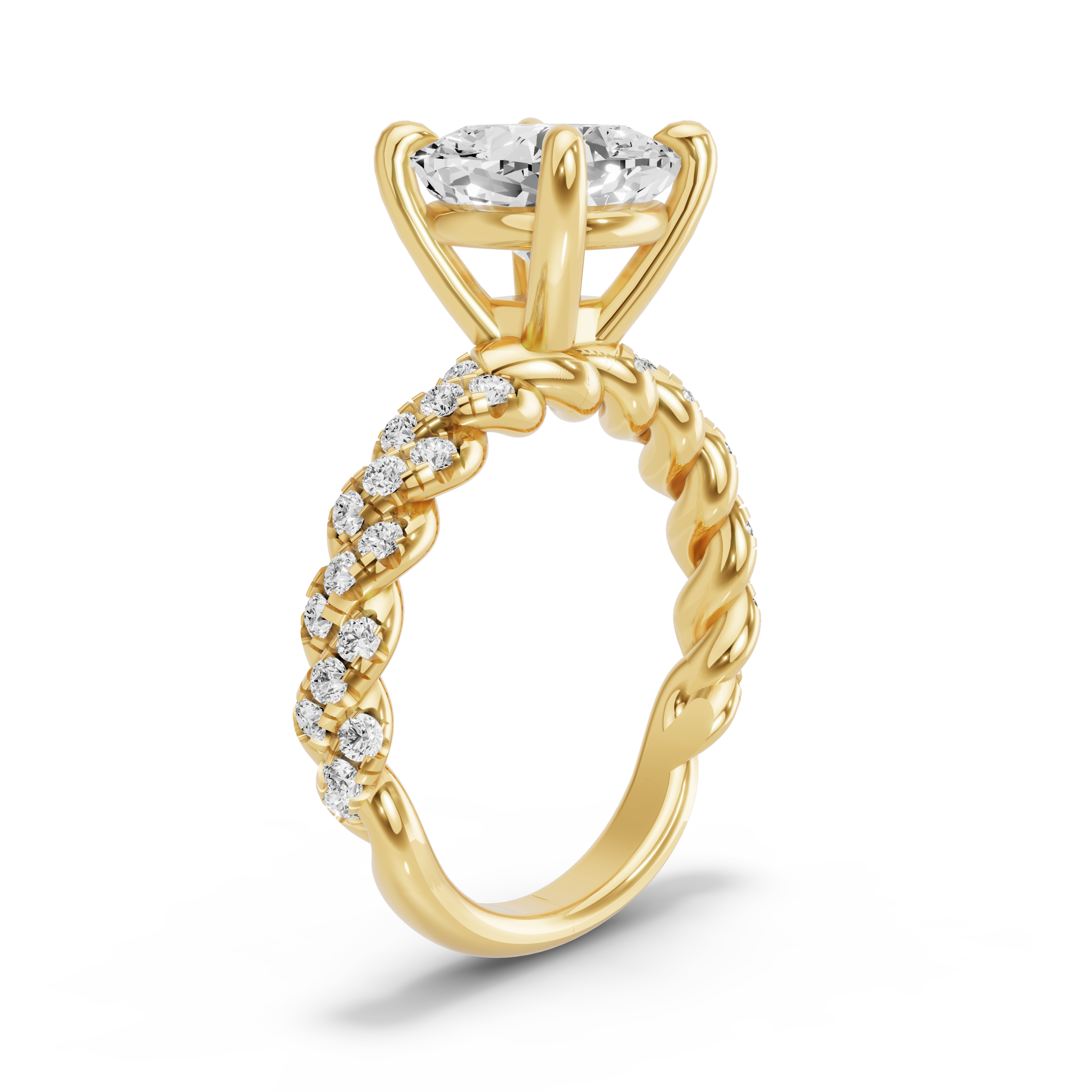 Image for Cushion Classic Basket Ring with Twist Pave band in 10K Yellow Gold