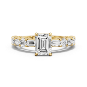 Image for Emerald Classic Basket Ring with Alternating Baguette band in 14K Yellow Gold