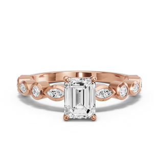 Image for Emerald Classic Basket Ring with Alternating Marquise band