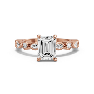 Image for Emerald Classic Basket Ring with Alternating Marquise band in 10K Rose Gold