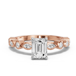 Image for Emerald Classic Basket Ring with Alternating Marquise band