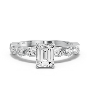 Image for Emerald Classic Basket Ring with Alternating Marquise band