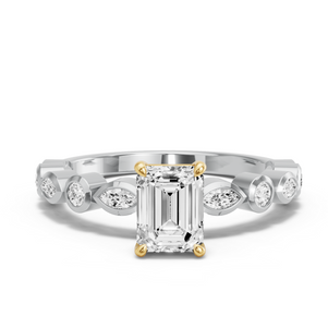 Image for Emerald Classic Basket Ring with Alternating Marquise band