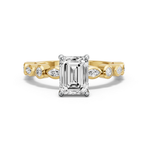 Image for Emerald Classic Basket Ring with Alternating Marquise band in 10K Two Tone Yellow Gold