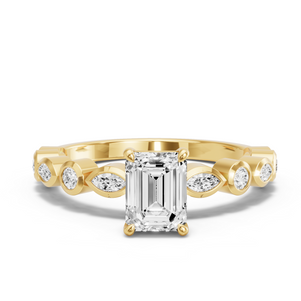 Image for Emerald Classic Basket Ring with Alternating Marquise band