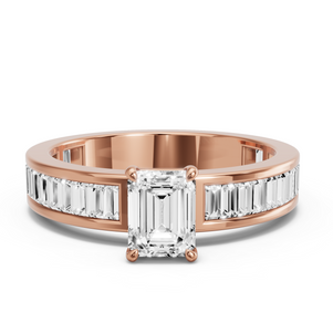 Image for Emerald Classic Basket Ring with Baguette Channel band