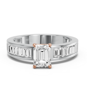 Image for Emerald Classic Basket Ring with Baguette Channel band
