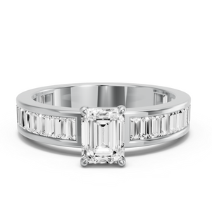 Image for Emerald Classic Basket Ring with Baguette Channel band