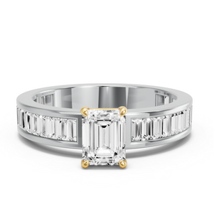 Image for Emerald Classic Basket Ring with Baguette Channel band