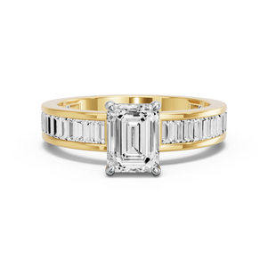 Image for Emerald Classic Basket Ring with Baguette Channel band in 14K Two Tone Yellow Gold
