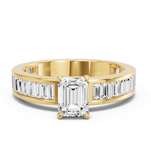 Image for Emerald Classic Basket Ring with Baguette Channel band