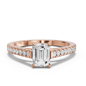 Image for Emerald Classic Basket Ring with Cathedral Pave band