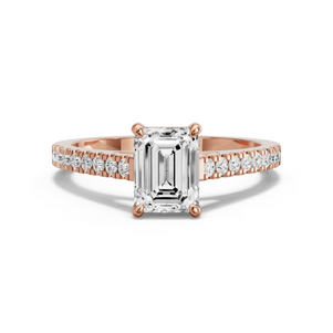 Image for Emerald Classic Basket Ring with Cathedral Pave band in 18K Rose Gold