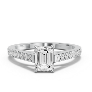 Image for Emerald Classic Basket Ring with Cathedral Pave band