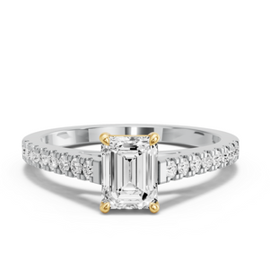 Image for Emerald Classic Basket Ring with Cathedral Pave band