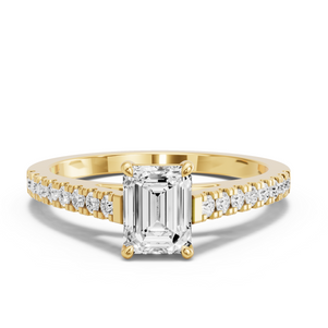 Image for Emerald Classic Basket Ring with Cathedral Pave band