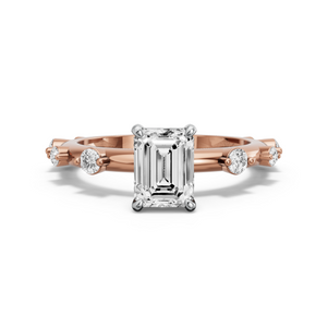 Image for Emerald Classic Basket Ring with Floating Station band in 14K Two Tone Rose Gold