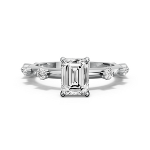 Image for Emerald Classic Basket Ring with Floating Station band in 18K White Gold