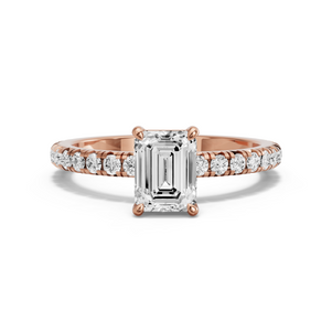 Image for Emerald Classic Basket Ring with French Pave band in 14K Rose Gold