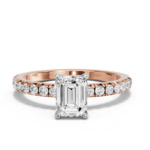 Image for Emerald Classic Basket Ring with French Pave band