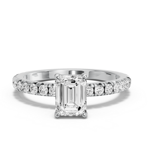 Image for Emerald Classic Basket Ring with French Pave band