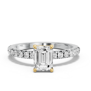 Image for Emerald Classic Basket Ring with French Pave band