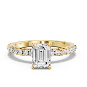 Image for Emerald Classic Basket Ring with French Pave band