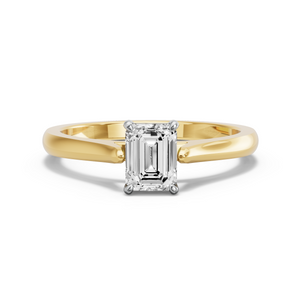Image for Emerald Classic Basket Ring with Knife Edge Cathedral band in 14K Two Tone Yellow Gold