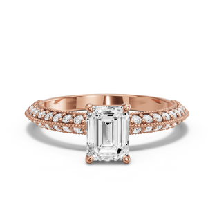 Image for Emerald Classic Basket Ring with Knife Edge Pave band