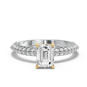 Image for Emerald Classic Basket Ring with Knife Edge Pave band