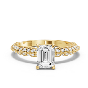 Image for Emerald Classic Basket Ring with Knife Edge Pave band