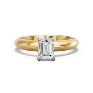 Image for Emerald Classic Basket Ring with Knife Edge Solitaire band in 14K Two Tone Yellow Gold