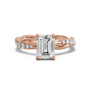 Image for Emerald Classic Basket Ring with Rope Pave band in 18K Rose Gold