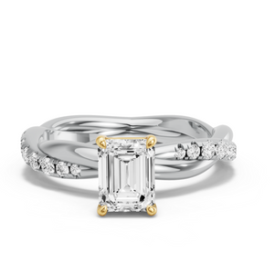 Image for Emerald Classic Basket Ring with Rope Pave band