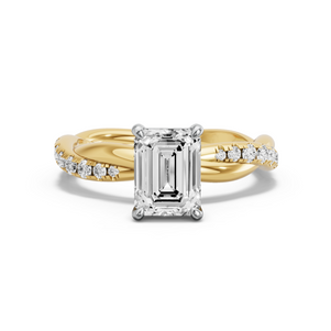 Image for Emerald Classic Basket Ring with Rope Pave band in 14K Two Tone Yellow Gold