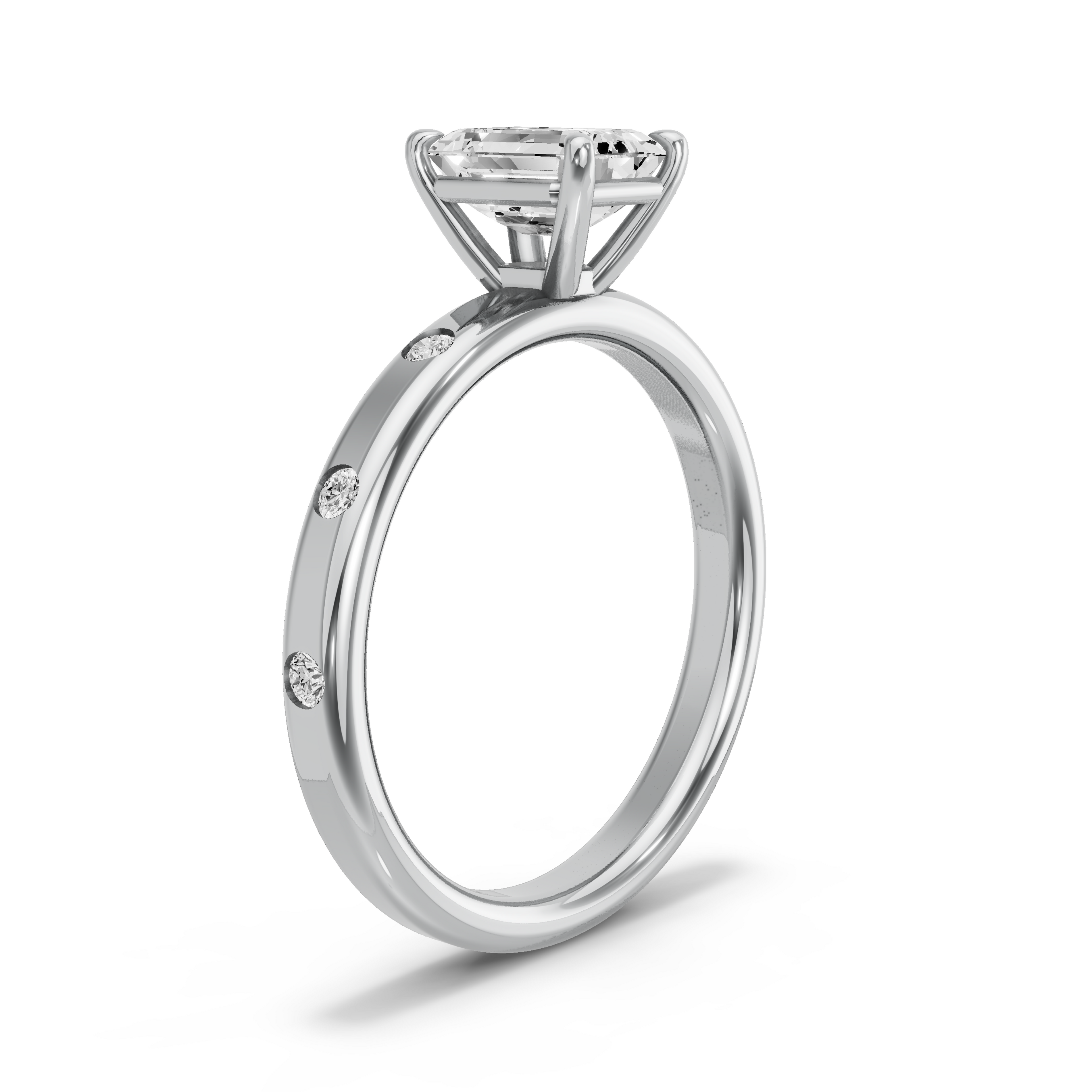 Image for Emerald Classic Basket Ring with Sleek Accent band in 10K White Gold