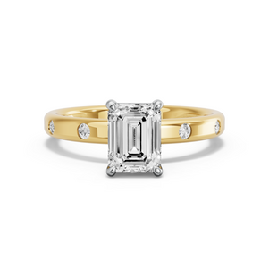 Image for Emerald Classic Basket Ring with Sleek Accent band in 18K Two Tone Yellow Gold