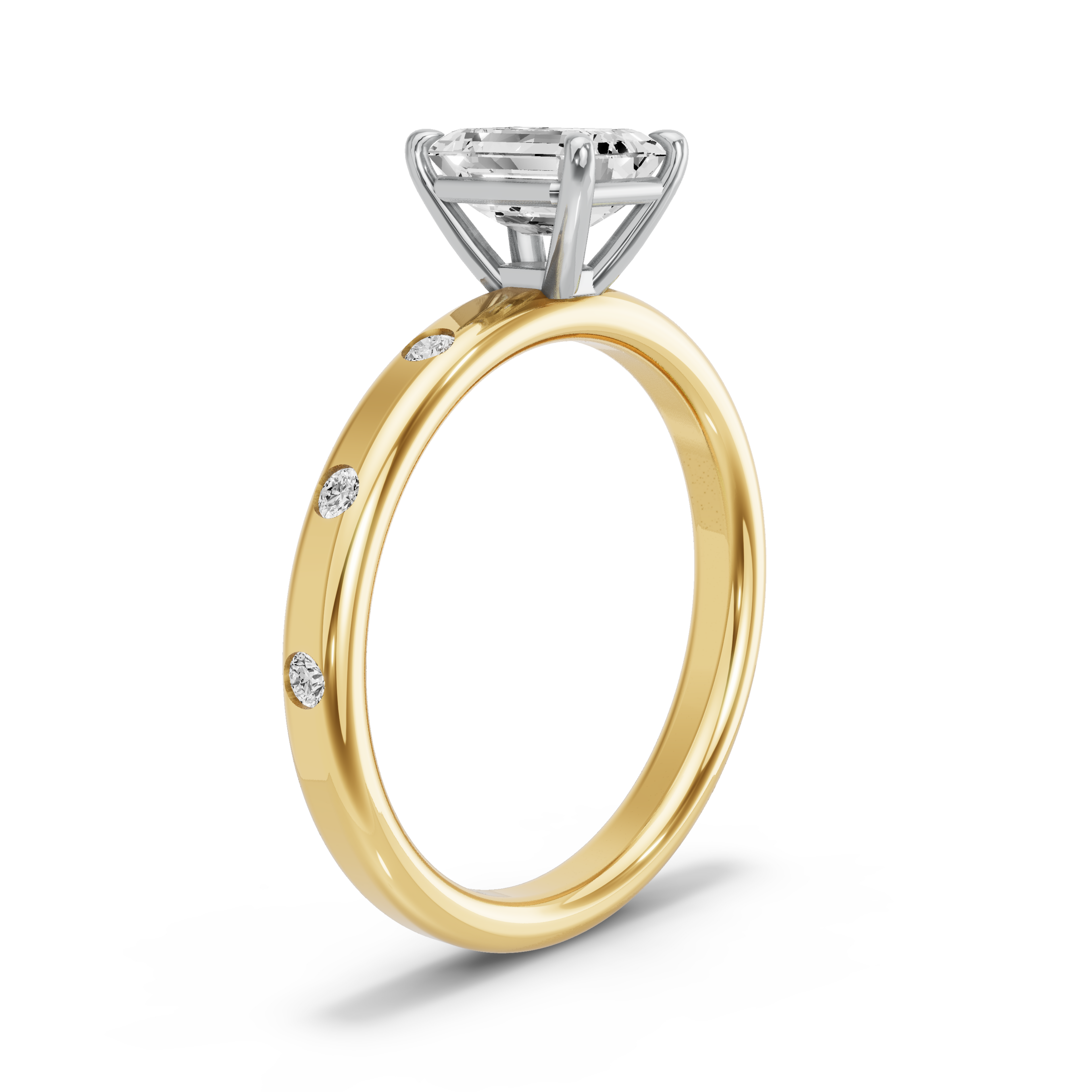 Image for Emerald Classic Basket Ring with Sleek Accent band in 10K Two Tone Yellow Gold