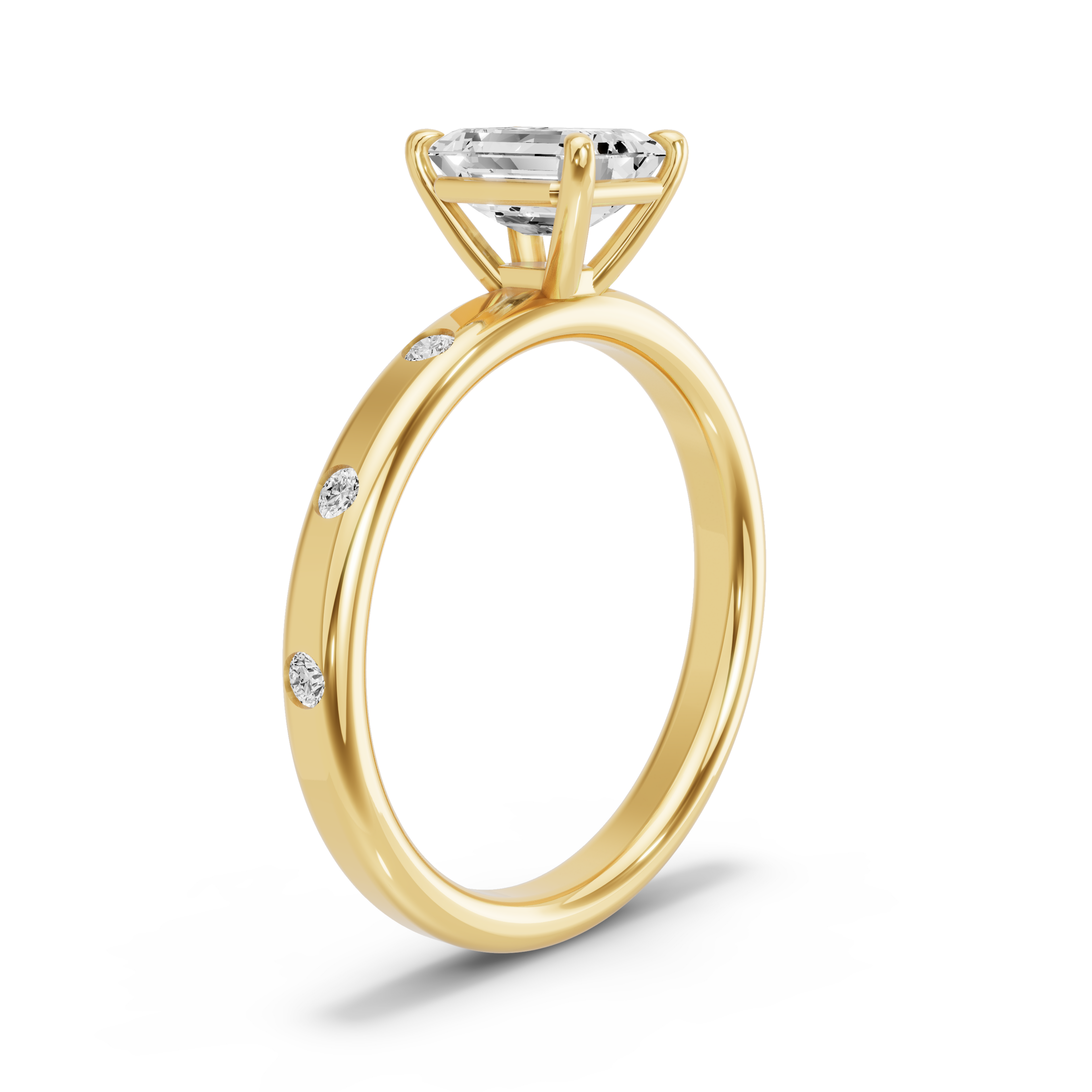 Image for Emerald Classic Basket Ring with Sleek Accent band in 18K Yellow Gold