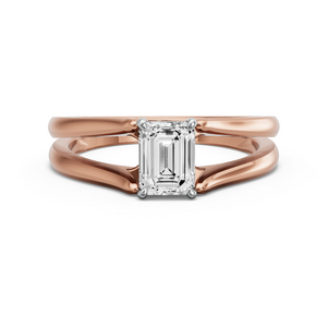 Image for Emerald Classic Basket Ring with Split Ring Solitaire band in 14K Two Tone Rose Gold