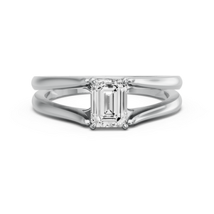 Image for Emerald Classic Basket Ring with Split Ring Solitaire band in 18K White Gold